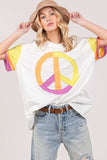 SAGE + FIG Color Block Peace Applique T-Shirt - Trendsi - Flyclothing LLC