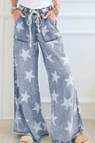 Star Print Washed Drawstring High Waist Wide Leg Jeans - Trendsi - Flyclothing LLC