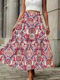 Smocked Printed High Waist Skirt - Trendsi - Flyclothing LLC