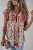 Printed Floral Embroidery Tie Neck Blouse - Trendsi - Flyclothing LLC