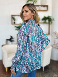 Double Take Full Size Printed Smocked Long Sleeve Blouse - Trendsi - Flyclothing LLC