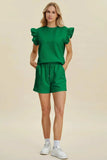 Double Take Full Size Texture Round Neck Ruffle Sleeve Top and Shorts Set - Trendsi - Flyclothing LLC