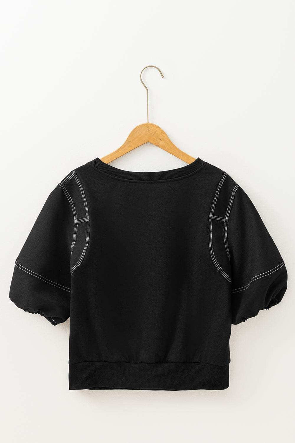 Contrast Stitches Detail Half Sleeve Blouse - Trendsi - Flyclothing LLC
