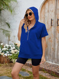 Half Zip Short Sleeve Hooded Top - Trendsi - Flyclothing LLC