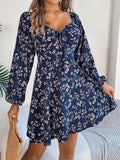 Printed Sweetheart Neck Balloon Sleeve Mini Dress - Trendsi - Flyclothing LLC