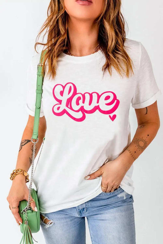 LOVE Round Neck Short Sleeve T-Shirt - Trendsi - Flyclothing LLC