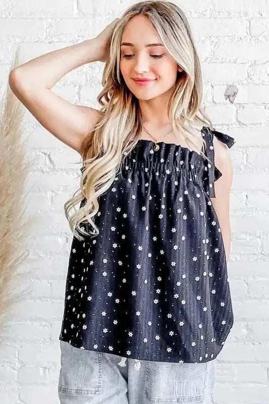 And The Why Daisy Polka Dot Print Ruffle Tank Top - Trendsi - Flyclothing LLC