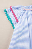 Striped Notched Short Sleeve Blouse - Trendsi - Flyclothing LLC