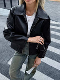 Zip Up Leather Jacket - Trendsi - Flyclothing LLC