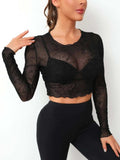 Round Neck Long Sleeve Sheer Top - Trendsi - Flyclothing LLC