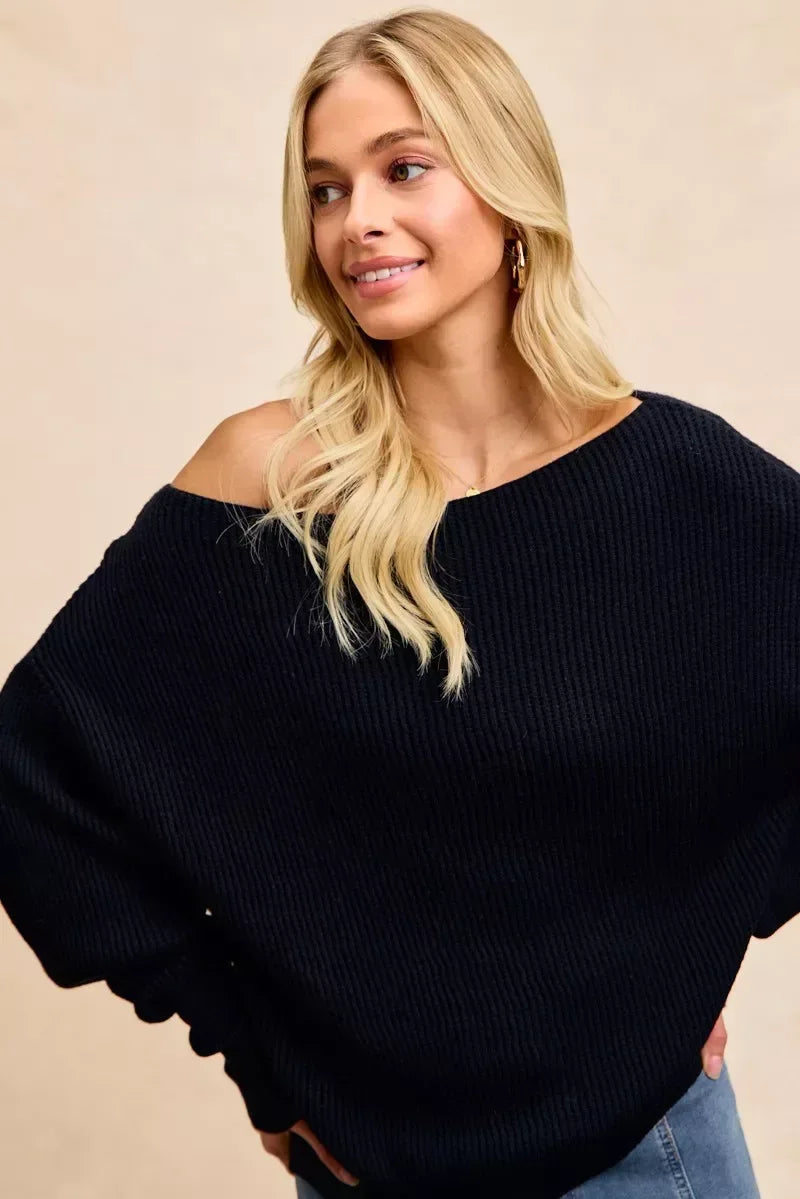 BiBi Waffle Knit Off Shoulder Top - Trendsi - Flyclothing LLC