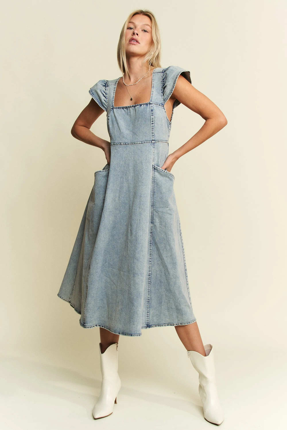 Jade By Jane Full Size Ruffled Denim Midi Dress Plus Size - Trendsi - Flyclothing LLC