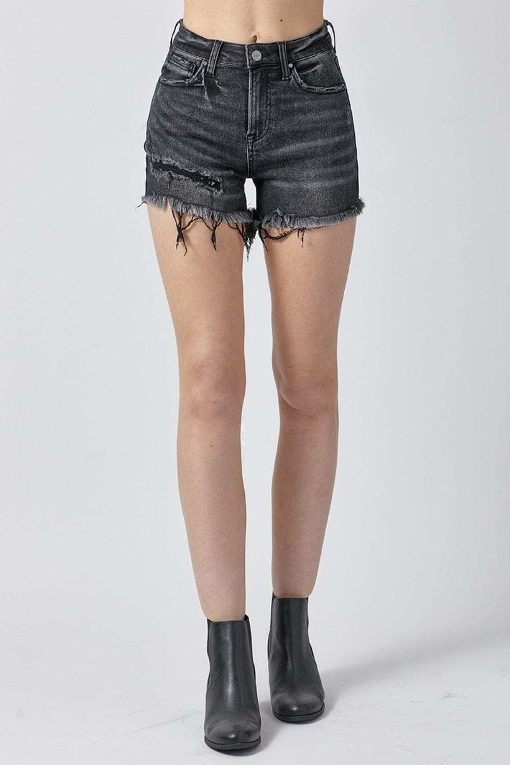 RISEN Raw Hem Denim Shorts with Pockets - Trendsi - Flyclothing LLC
