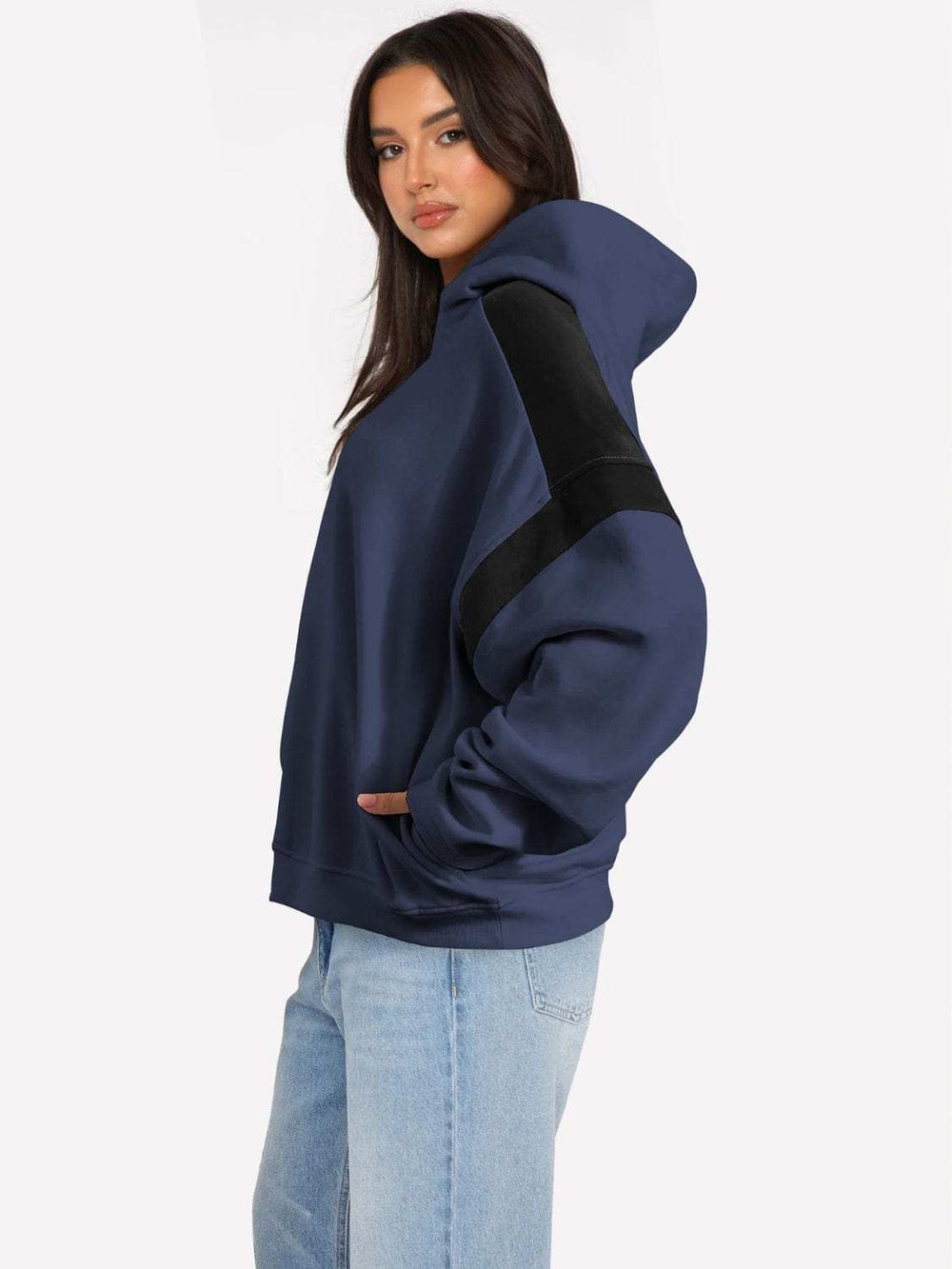 Contrast Dropped Shoulder Long Sleeve Hoodie - Trendsi - Flyclothing LLC