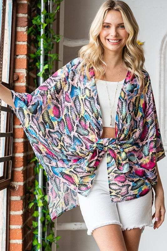 Heimish Full Size Multi Color Snake Open Cardigan Plus Size - Trendsi - Flyclothing LLC