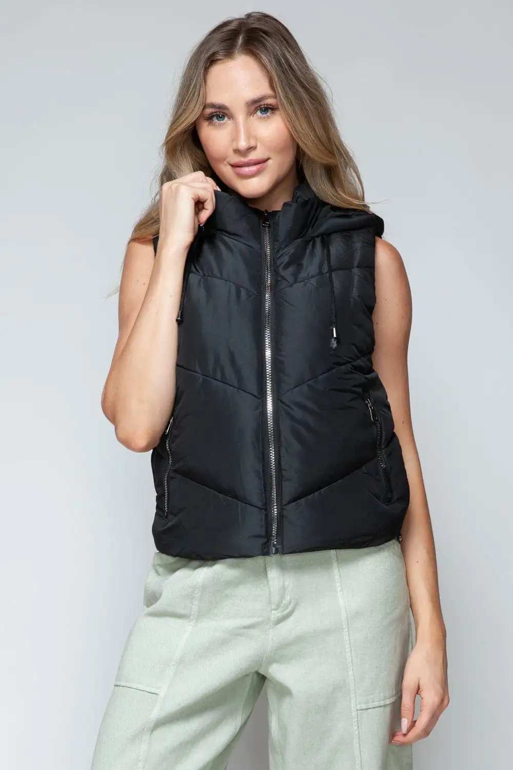 Snobbish Zip Up Quilted Hooded Vest - Trendsi - Flyclothing LLC