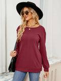 Ruched Shoulder Round Neck Long Sleeve Sweatshirt - Trendsi - Flyclothing LLC