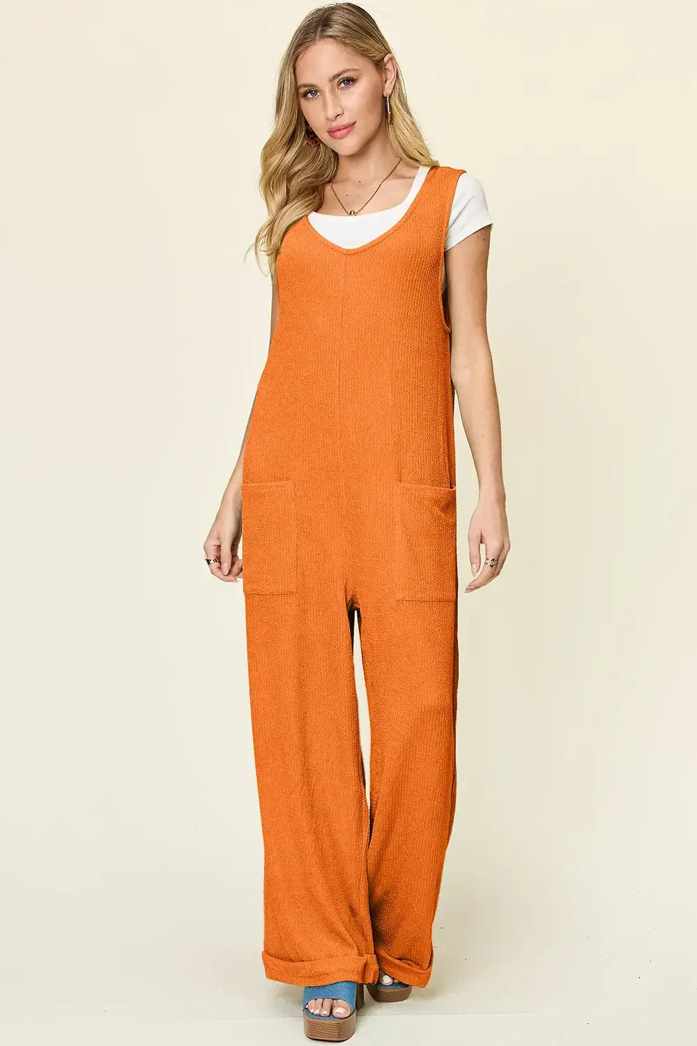 Double Take Full Size V-Neck Sleeveless Jumpsuit with Pockets