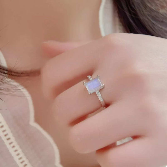 925 Sterling Silver Zircon Rectangle Ring - Trendsi - Flyclothing LLC