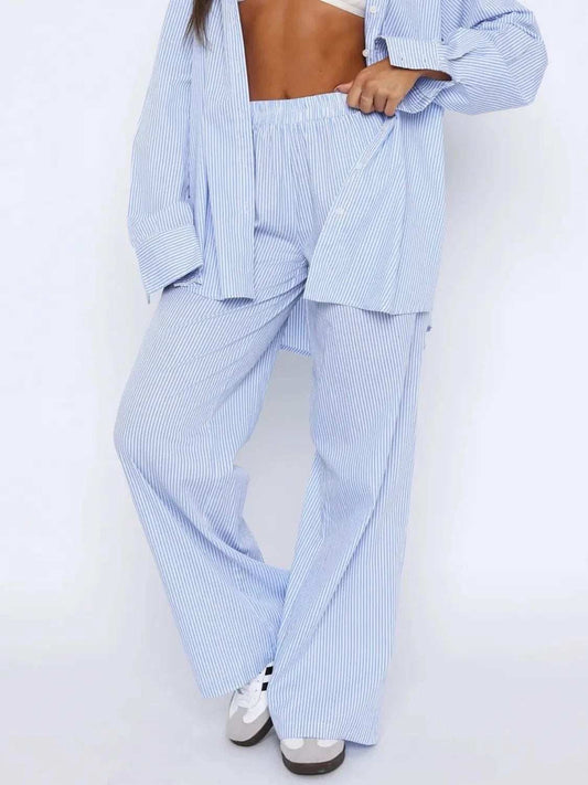 Pocketed Striped Wide Leg Pants - Trendsi - Flyclothing LLC