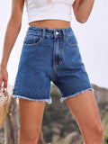 Raw Hem High Waist Denim Shorts - Trendsi - Flyclothing LLC