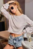 BiBi Cable Knit Long SSleeve Top with Back Round Hole - Trendsi - Flyclothing LLC
