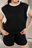 Contrast Trim Round Neck Top and Shorts Set - Trendsi - Flyclothing LLC
