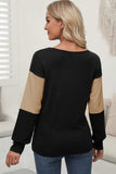 Color Block V-Neck Long Sleeve Top - Trendsi - Flyclothing LLC