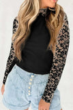 Mock Neck Long Sleeve Lace Patchwork T-Shirt - Trendsi - Flyclothing LLC