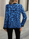 Leopard Notched Long Sleeve Blouse - Trendsi - Flyclothing LLC