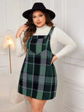 Plus Size Plaid Wide Strap Overall Dress - Trendsi - Flyclothing LLC