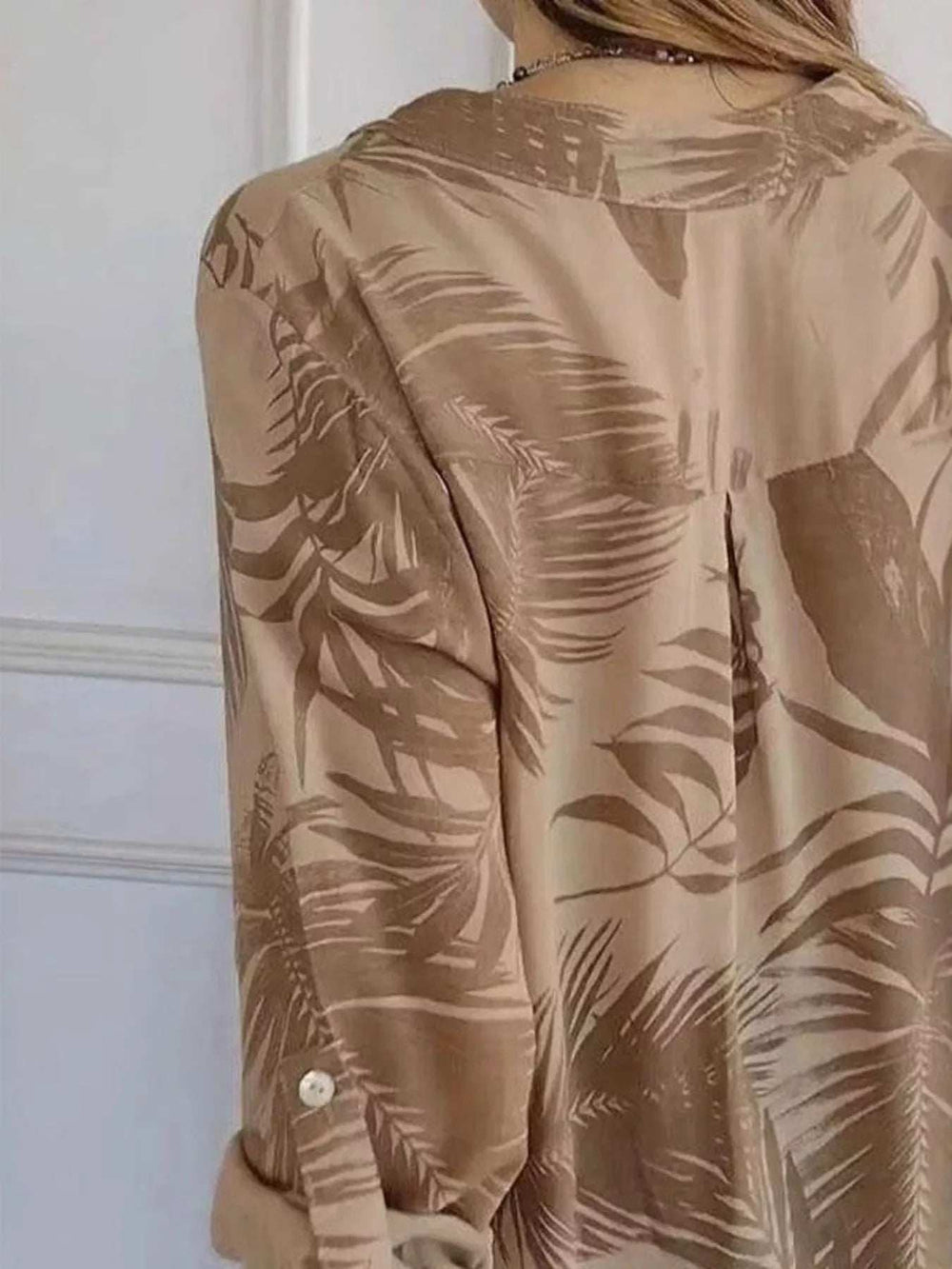 Full Size Printed Button Detail Long Sleeve Blouse Plus Size - Trendsi - Flyclothing LLC