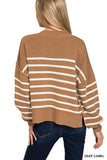 Zenana Exposed Seam Striped Oversized Sweater - Trendsi - Flyclothing LLC