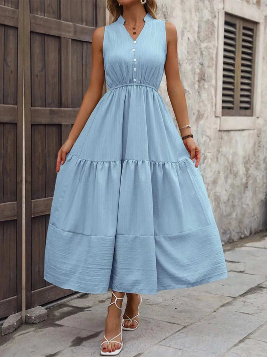 Notched Sleeveless Maxi Tank Dress - Trendsi - Flyclothing LLC