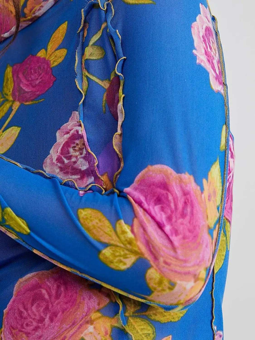 Floral Mock Neck Long Sleeve Top - Trendsi - Flyclothing LLC