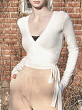 Tied Surplice Long Sleeve Top - Trendsi - Flyclothing LLC