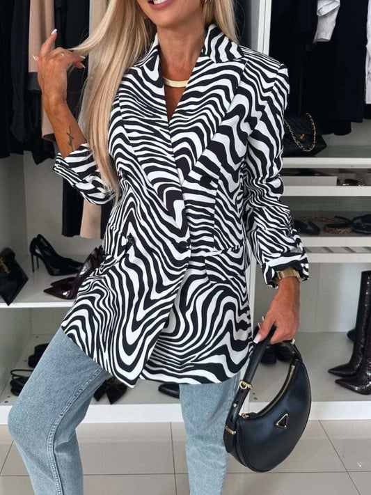 Animal Print Long Sleeve Blazer - Trendsi - Flyclothing LLC