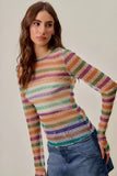 SO ME Mardi Gras Color Stripe Stretch Mesh Top - Trendsi - Flyclothing LLC