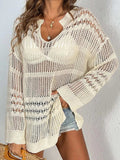 Openwork Notched Long Sleeve Knit Cover Up - Trendsi - Flyclothing LLC