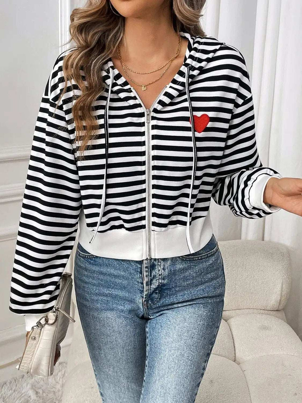 Striped Zip Up Long Sleeve Jacket - Trendsi - Flyclothing LLC