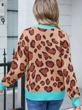 Leopard Round Neck Long Sleeve Sweater - Trendsi - Flyclothing LLC
