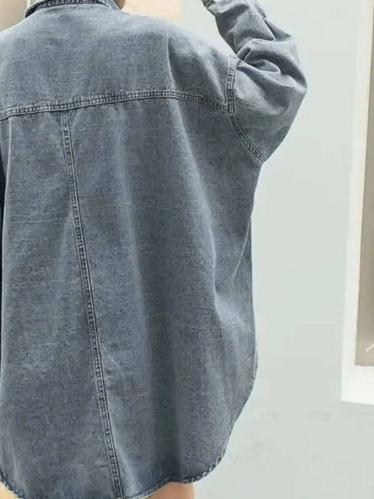 Embroidered Patch Button Up Long Sleeve Denim Jacket - Trendsi - Flyclothing LLC