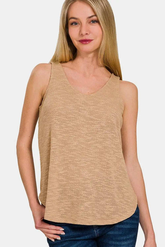 Zenana V-Neck Curved Hem Tank - Trendsi - Flyclothing LLC