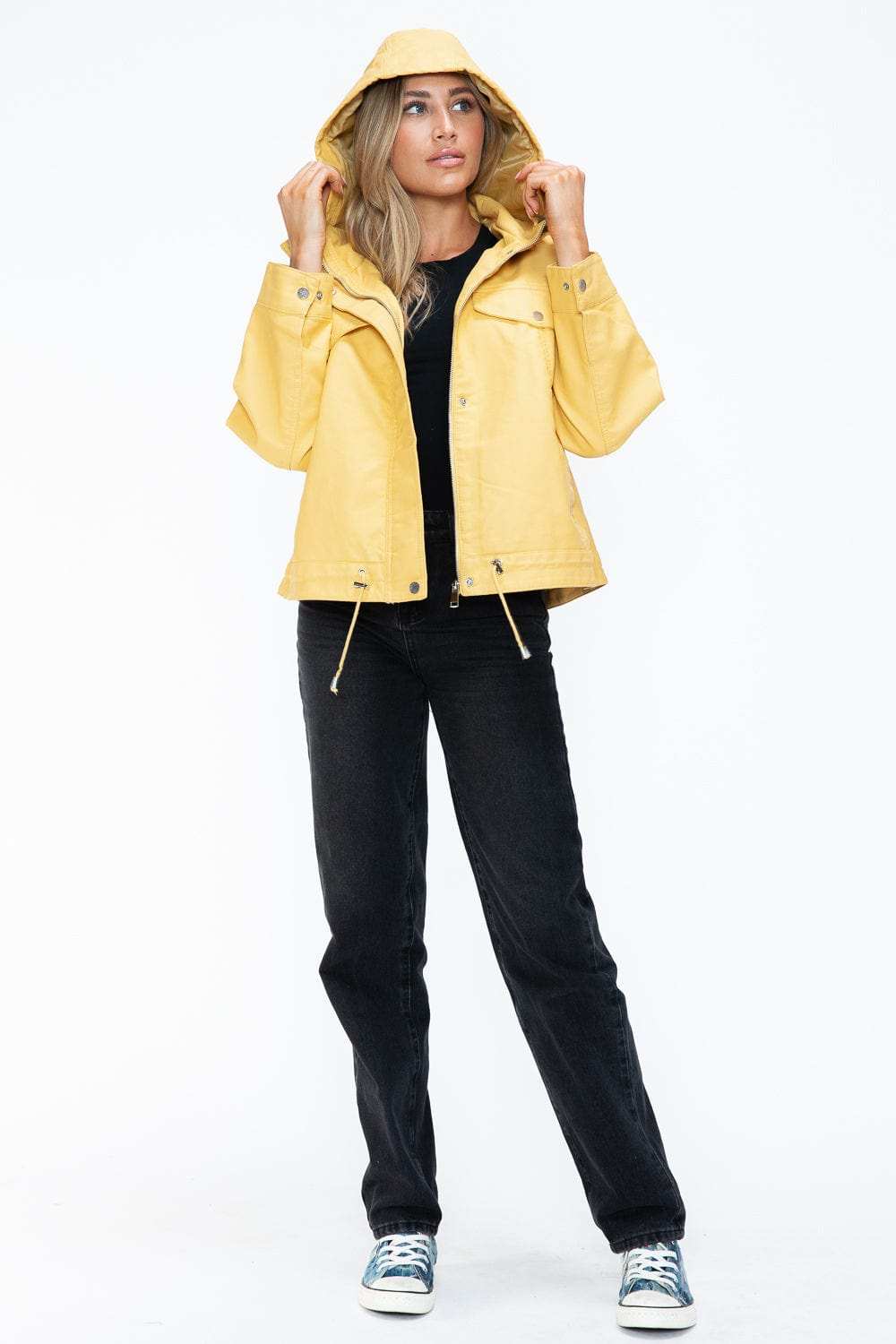 How Dare U Drawstring Hem PU Leather Zip Up Jacket - Trendsi - Flyclothing LLC