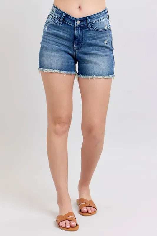 Judy Blue Full Size V-Front Denim Shorts with Shield Pockets Plus Size - Trendsi - Flyclothing LLC