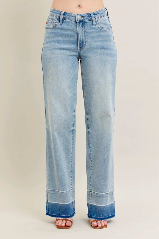 Judy Blue Full Size Mr Release Hem Wide Leg Jeans Plus Size - Trendsi - Flyclothing LLC