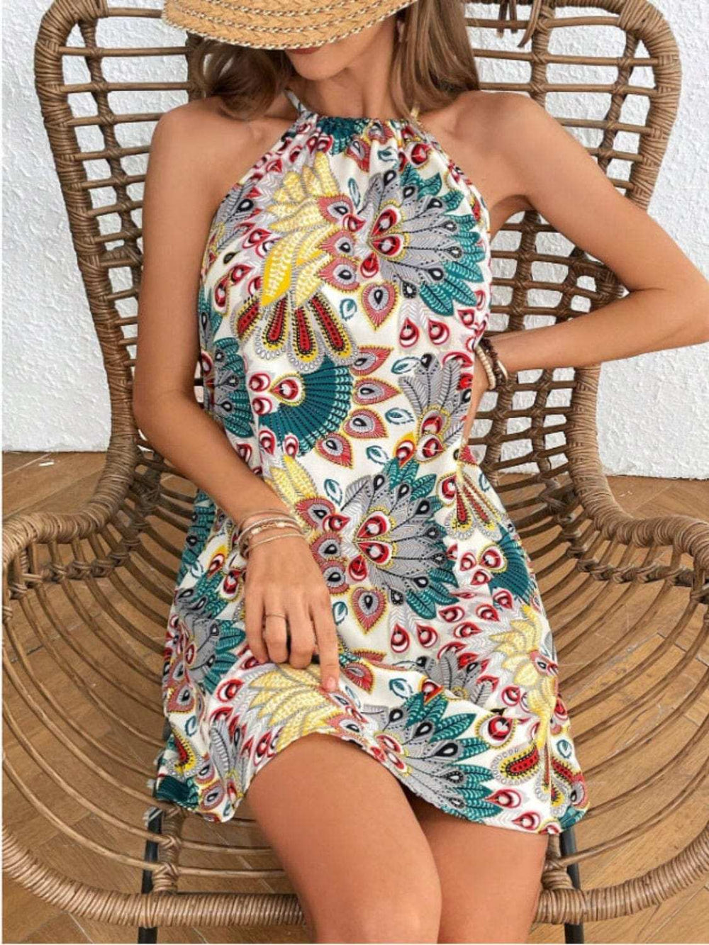 Printed Grecian Neck Mini Dress - Trendsi - Flyclothing LLC