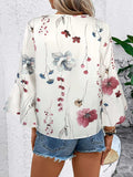 Ruffled Printed V-Neck Half Sleeve Blouse - Trendsi - Flyclothing LLC