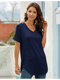 Full Size Solid V-Neck Short Sleeve T-Shirt Plus Size - Trendsi - Flyclothing LLC
