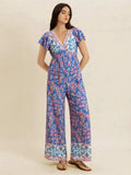 Printed V-Neck Wide Leg Jumpsuit - Trendsi - Flyclothing LLC